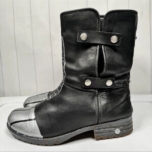 TaraM 9 Black Leather Chunky Combat Boots Moto Biker Grunge Emo Gothic Cosplay